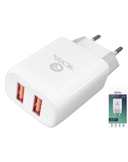 Мережевий зарядний пристрій Ridea RW-21011 Element Duo 2USB 2.1 A (Бiлий)