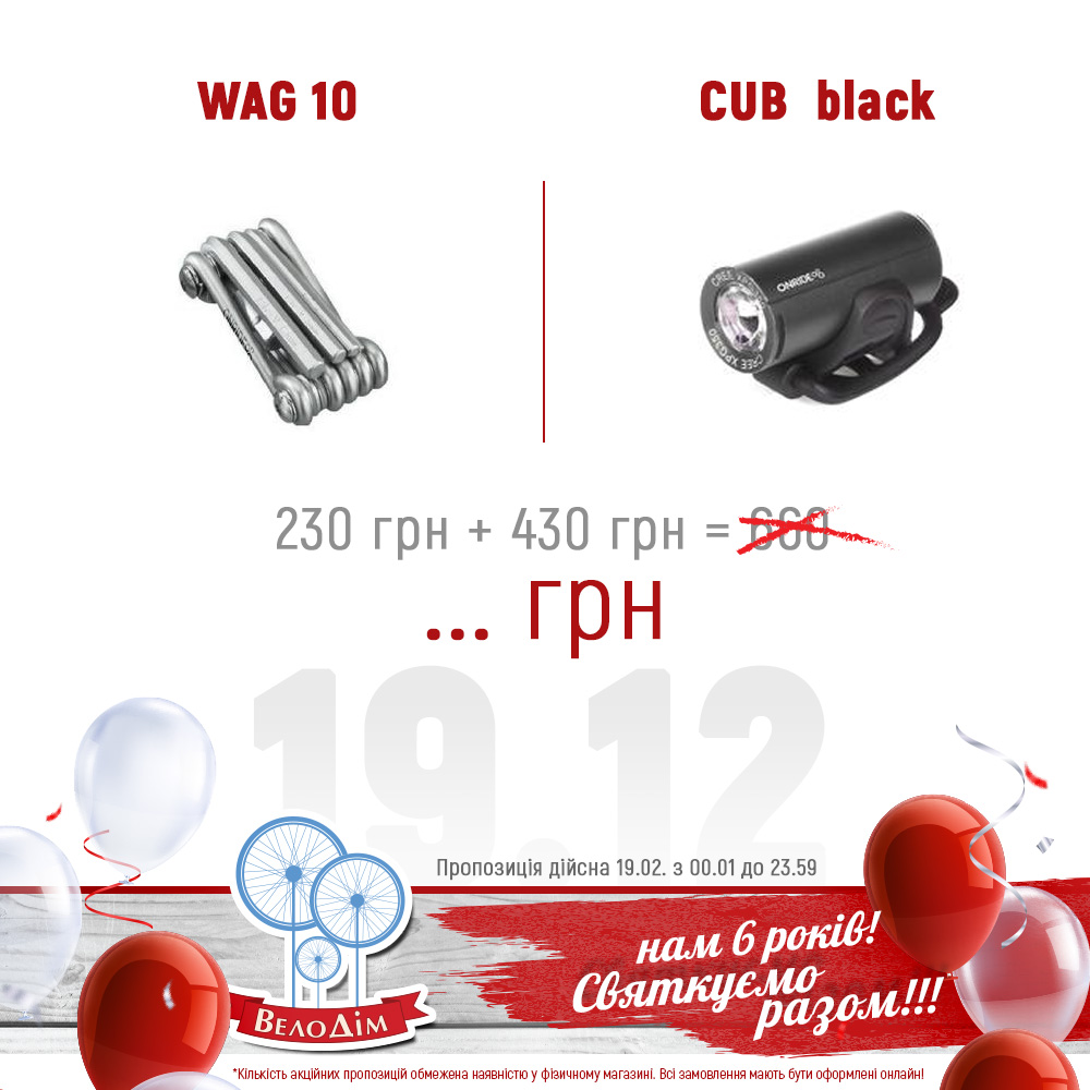 Комплект мультитул ONRIDE WAG 10 та переднє велосипедне світло CUB Black&nbsp;