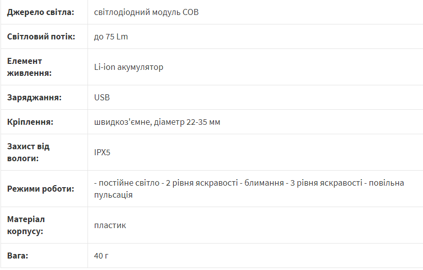 Onride Crown 10 велосвітло заднє технічні характеристики